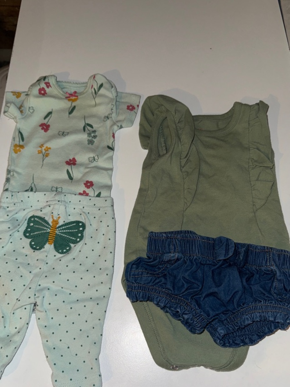 Baby Floral 2 piece set and Green Ruffle Romper Set